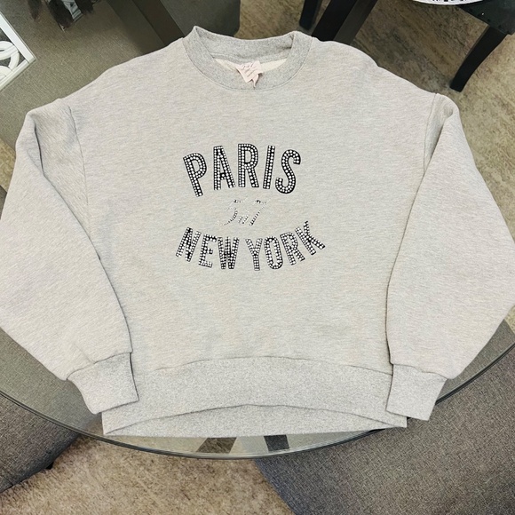Cinq a Sept Rhinestone "Paris New York" Sweatshirt (Size XXS) - Picture 2 of 7